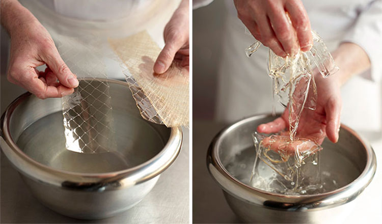 Soaking sheet gelatin before and after