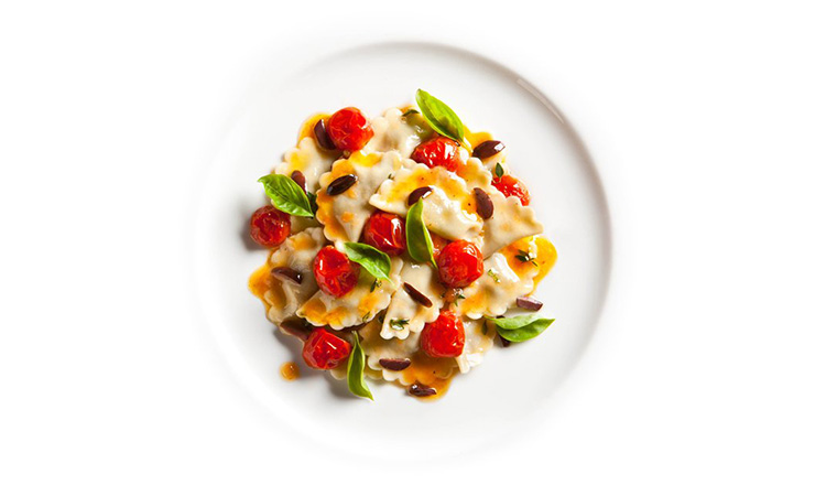 Eggplant Ravioli with Candied Tomatoes and Olives