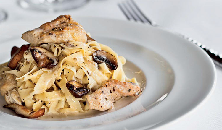 Black Pepper-Speckled Fettuccine Marsala with Chicken