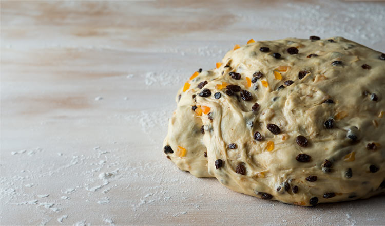 Dried fruits in bread dough