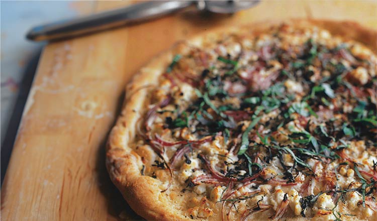 Semolina Pizza with Fresh Herbs and Goat Cheese