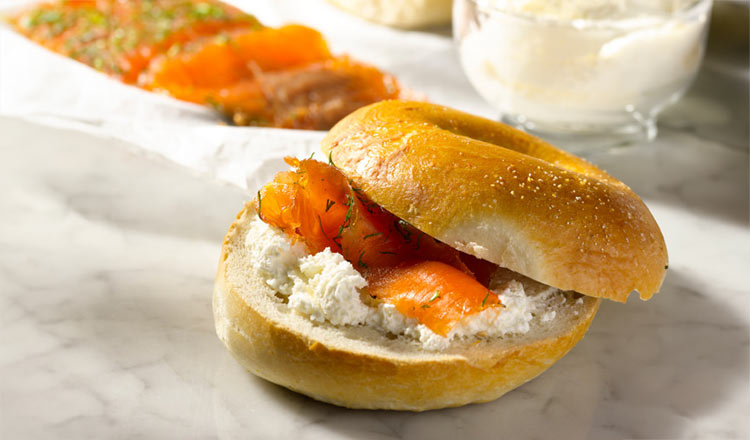 Gravlax on a bagel with cream cheese