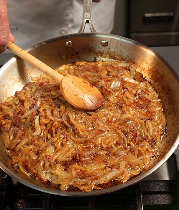 caramelized onions in a pan