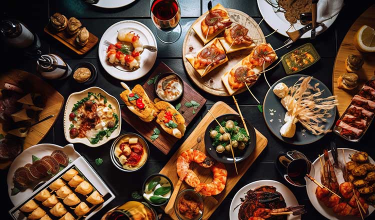 Tapas spread on a table