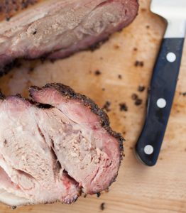 Smoke ring on barbecued meat
