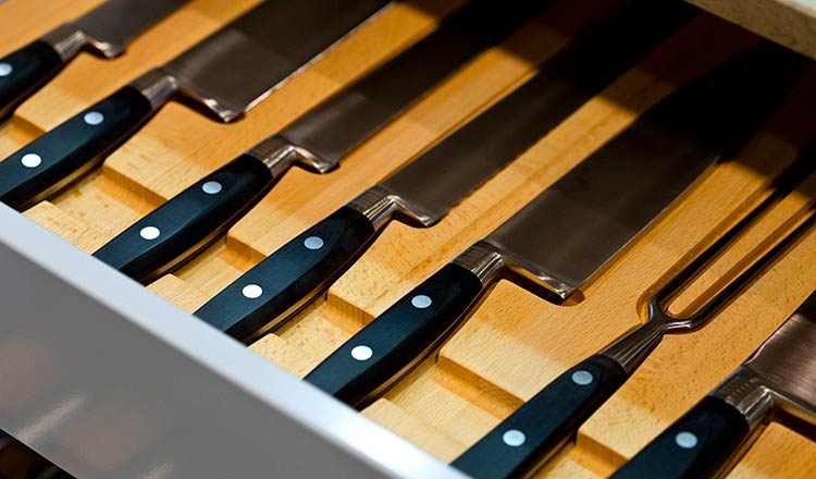 Knives displayed on a shelf