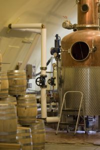 Whiskey still inside an American distillery.