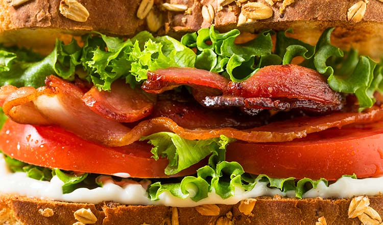 Close up of a BLT sandwich