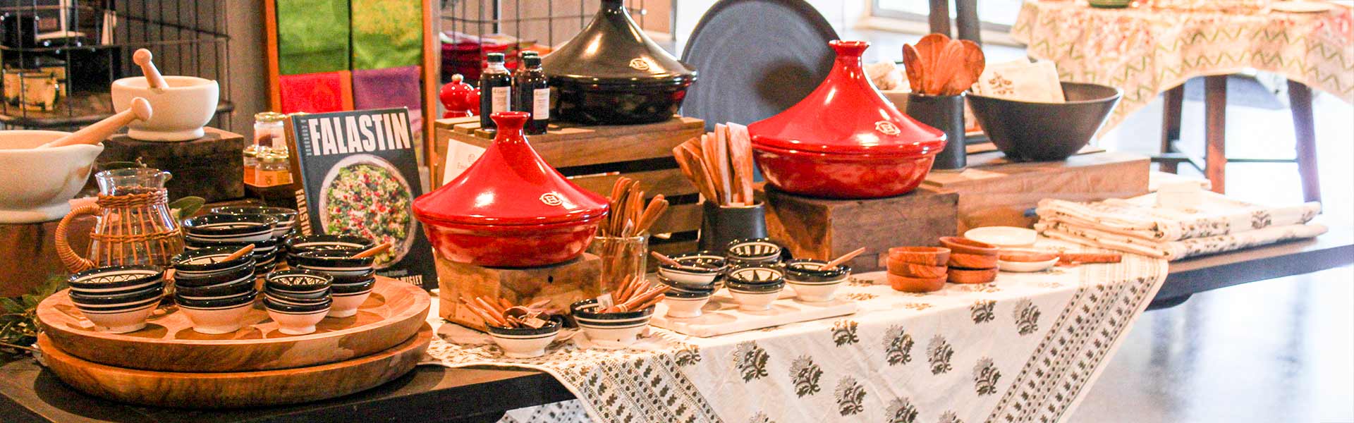 Marketplace at Copia retail space featuring curated kitchenware, cookware, and artisan goods.