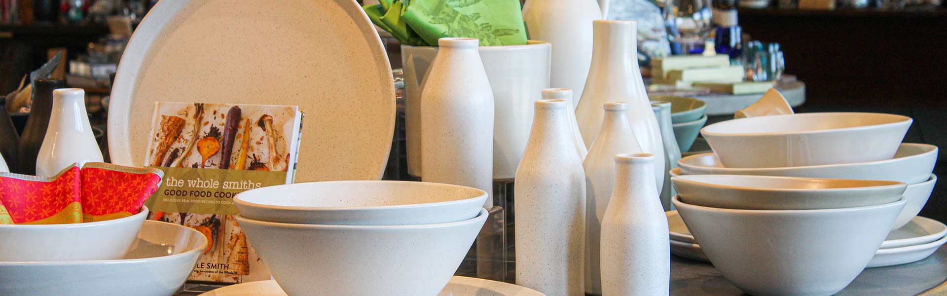 Marketplace at Copia retail space featuring curated kitchenware, cookware, and artisan goods.