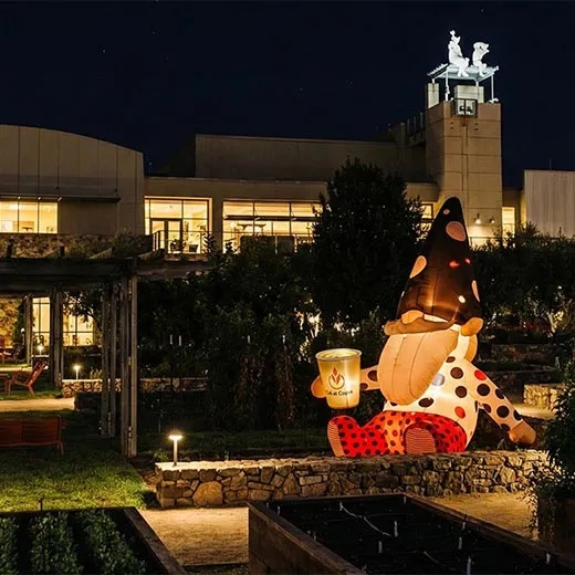 A blow-up gnome at CIA at Copia, part of the Napa Lighted Art Festival.